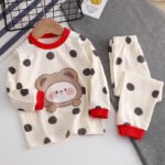 Pure Cotton Suit Boys Girls Baby Long Sleeve O-neck Top+pants Autumn Clothes Children Loose Cute Full Print Cartoon Pajamas Sets