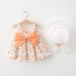 2Pcs Cute Summer Clothes Baby Girl Beach Dresses Casual Fashion Print Cute Bow Flower Princess Dress+Hat Newborn Clothing Set - Image 4