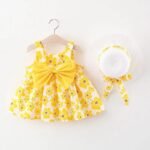 2Pcs Cute Summer Clothes Baby Girl Beach Dresses Casual Fashion Print Cute Bow Flower Princess Dress+Hat Newborn Clothing Set - Image 2