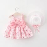 2Pcs Cute Summer Clothes Baby Girl Beach Dresses Casual Fashion Print Cute Bow Flower Princess Dress+Hat Newborn Clothing Set - Image 6