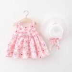 2Pcs Cute Summer Clothes Baby Girl Beach Dresses Casual Fashion Print Cute Bow Flower Princess Dress+Hat Newborn Clothing Set - Image 5