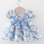 Sweet Children's Clothing Summer Flowers Puff Sleeves Baby Girls Dresses Fashion Bow Toddler Thin Kids Costume 0 To 3 Years Old - Image 6