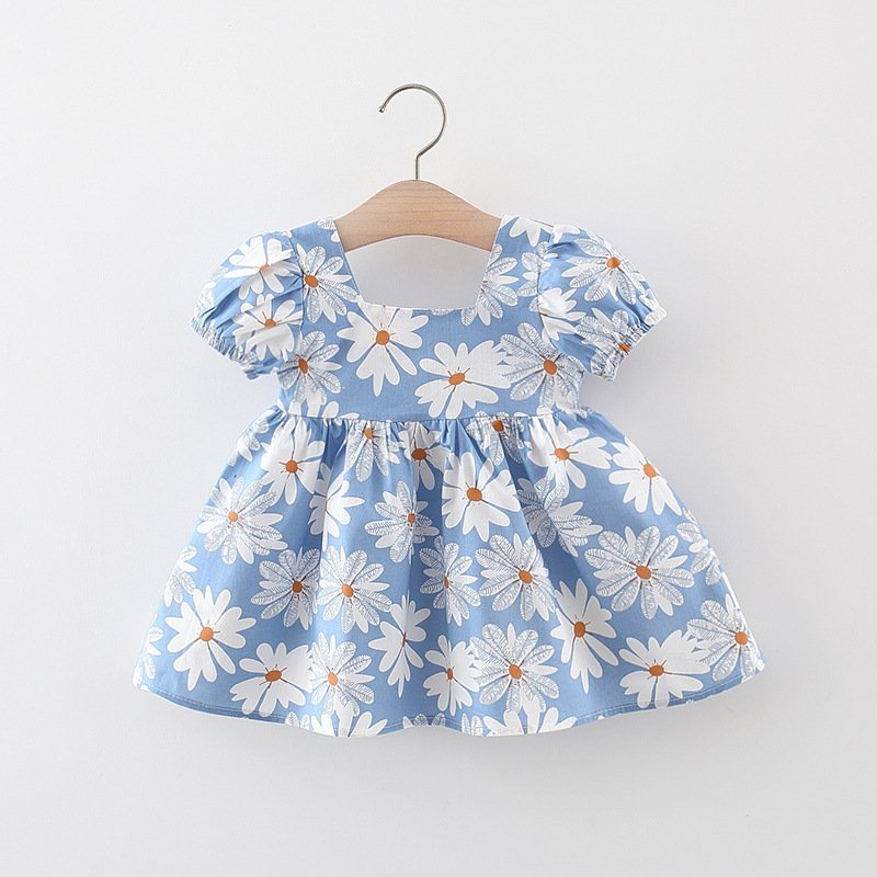 101880-ptna7u.jpg Sweet Children's Clothing Summer Flowers Puff Sleeves Baby Girls Dresses Fashion Bow Toddler Thin Kids Costume 0 To 3 Years Old - Image 1