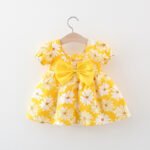 Sweet Children's Clothing Summer Flowers Puff Sleeves Baby Girls Dresses Fashion Bow Toddler Thin Kids Costume 0 To 3 Years Old - Image 3