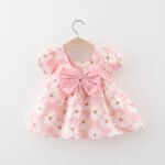 Sweet Children's Clothing Summer Flowers Puff Sleeves Baby Girls Dresses Fashion Bow Toddler Thin Kids Costume 0 To 3 Years Old - Image 2