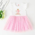 My 1st Birthday Little Girls Pink Dress Kid Princess Tutu Dresses Baby Birthday Party Outfits Toddler Short Sleeve Gold Dot Star - Image 5