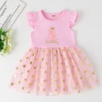 My 1st Birthday Little Girls Pink Dress Kid Princess Tutu Dresses Baby Birthday Party Outfits Toddler Short Sleeve Gold Dot Star - Image 4