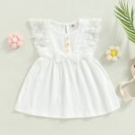 Infant Newborn Baby Girl Dress, Sleeveless Crew Neck Lace Patchwork Bowknot Summer A-line Dress 0-24M - Image 4