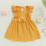 Infant Newborn Baby Girl Dress, Sleeveless Crew Neck Lace Patchwork Bowknot Summer A-line Dress 0-24M - Image 2