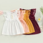 Infant Newborn Baby Girl Dress, Sleeveless Crew Neck Lace Patchwork Bowknot Summer A-line Dress 0-24M - Image 3