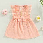 Infant Newborn Baby Girl Dress, Sleeveless Crew Neck Lace Patchwork Bowknot Summer A-line Dress 0-24M - Image 5