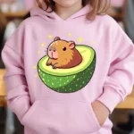 Cute Capybara Loves Bubble Tea kids hoodie pink plus velvet sweater autumn and winter tops for girls Boys Sweater Unisex Wear