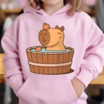 Cute Capybara Loves Bubble Tea kids hoodie pink plus velvet sweater autumn and winter tops for girls Boys Sweater Unisex Wear - Image 5