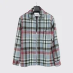 Men's size S blue multi-color checked wool full-zip shirt with pockets