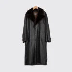 Salvatore Ferragamo Coat Size EU52 Black Leather Real Fur Collar Made in Italy