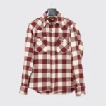 Iron Heart Shirt Size L Cream Red Plaid Heavy Cotton Flannel Snap Front Western - Image 4