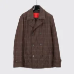 Isaia Napoli O'Sole Mio Double Breasted Jacket Size EU54 Brown Check Aqua Stampa - Image 3