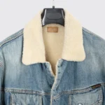 Nudie Jeans Co Lenny Sherpa Jacket Size 2XL Light Blue Wash Denim Fleece Lined - Image 4