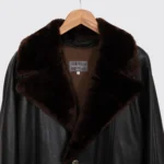Salvatore Ferragamo Coat Size EU52 Black Leather Real Fur Collar Made in Italy - Image 3