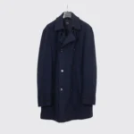 Hugo Boss Coat Size 46L Solid Dark Navy Blue Virgin Wool Blend Double Breasted