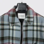 Men's size S blue multi-color checked wool full-zip shirt with pockets - Image 5