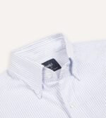 Light Blue Ticking Stripe Cotton Oxford Cloth Button-Down Shirt - Image 3