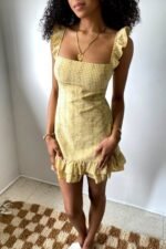 Gingham Floral Ruffle Dress - Image 4