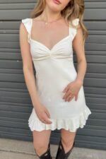 Stretch Linen Square Neck Mini Dress - Image 4