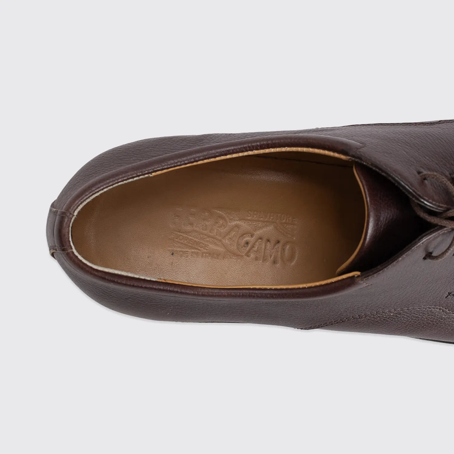 b821a36a-3d40-5d53-b561-b896b7119408.jpg.webp Salvatore Ferragamo Derby Shoes Size 12 Brown Pebble Grain Leather Made in Italy - Image 1