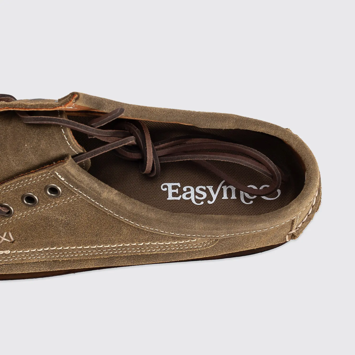 dafff988-d291-54b6-a503-843563ee13ea.jpg.webp Easymoc Shoes Size 12 Rambler 3-Eye Moc Brown Rawhide Leather Limited Edition - Image 1