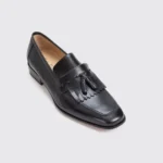 Salvatore Ferragamo Shoes Size 12 Black Calf Leather Mango Kilt Tassel Loafers