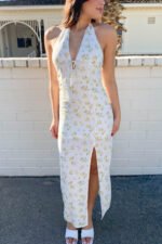 Lemon Print Halter Midi Dress - Image 3