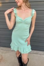 Stretch Linen Square Neck Mini Dress - Image 2