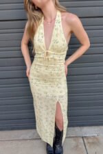 Lemon Print Halter Midi Dress - Image 7