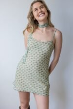 Plaid Mini Dress with Scarf - Image 3